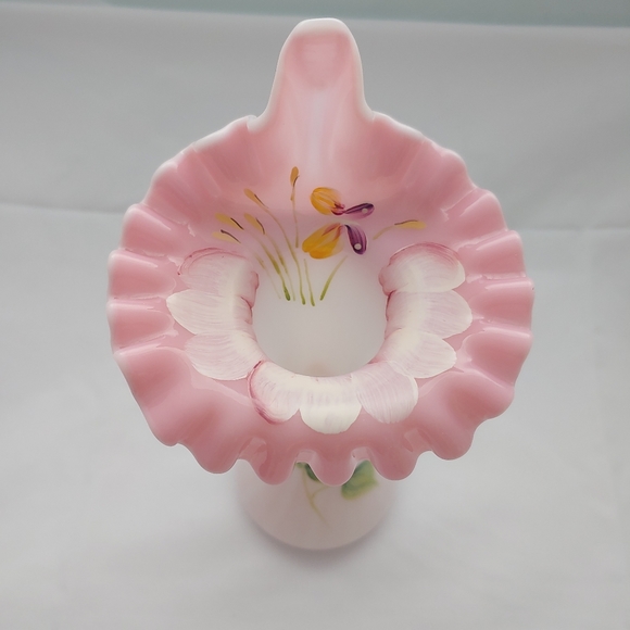 Fenton glass hand painted Rosalene floral jack in the pulpit vase - Picture 3 of 6